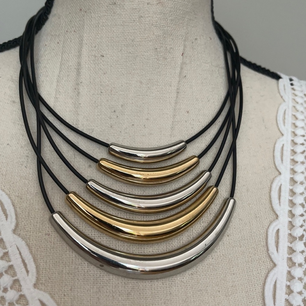 5 Strand Silver and Gold Tone Necklace | cool necklace